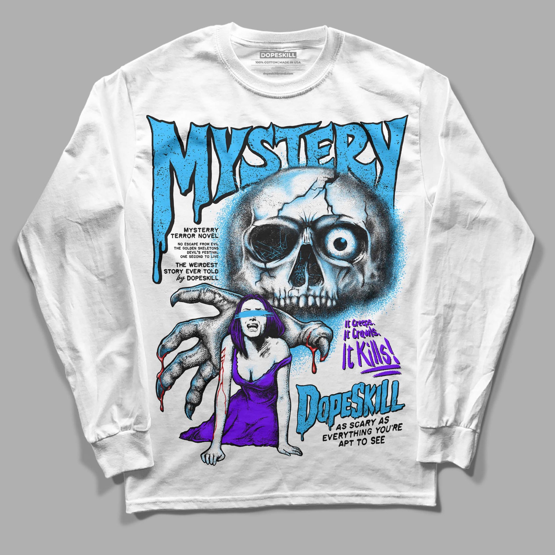 Jordan 1 High Retro OG “University Blue” DopeSkill Long Sleeve T-Shirt Mystery Ghostly Grasp Graphic Streetwear - White