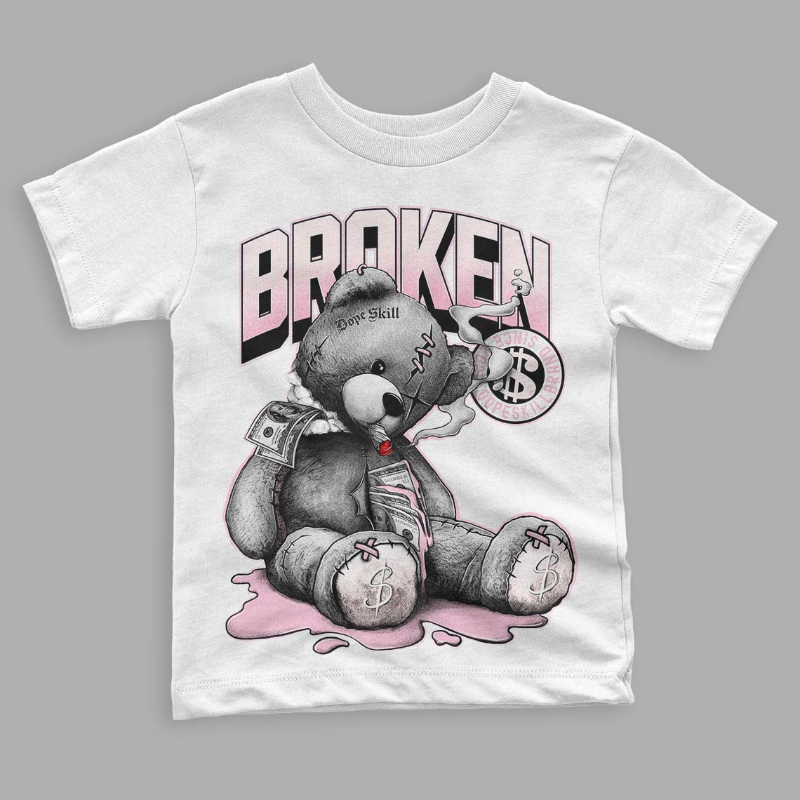 Dunk Low LX Pink Foam DopeSkill Toddler Kids T-shirt Sick Bear Graphic Streetwear - White