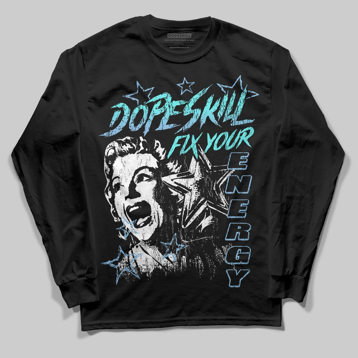 University Blue Sneakers DopeSkill Long Sleeve T-Shirt Fix Your Energy Graphic Streetwear - Black