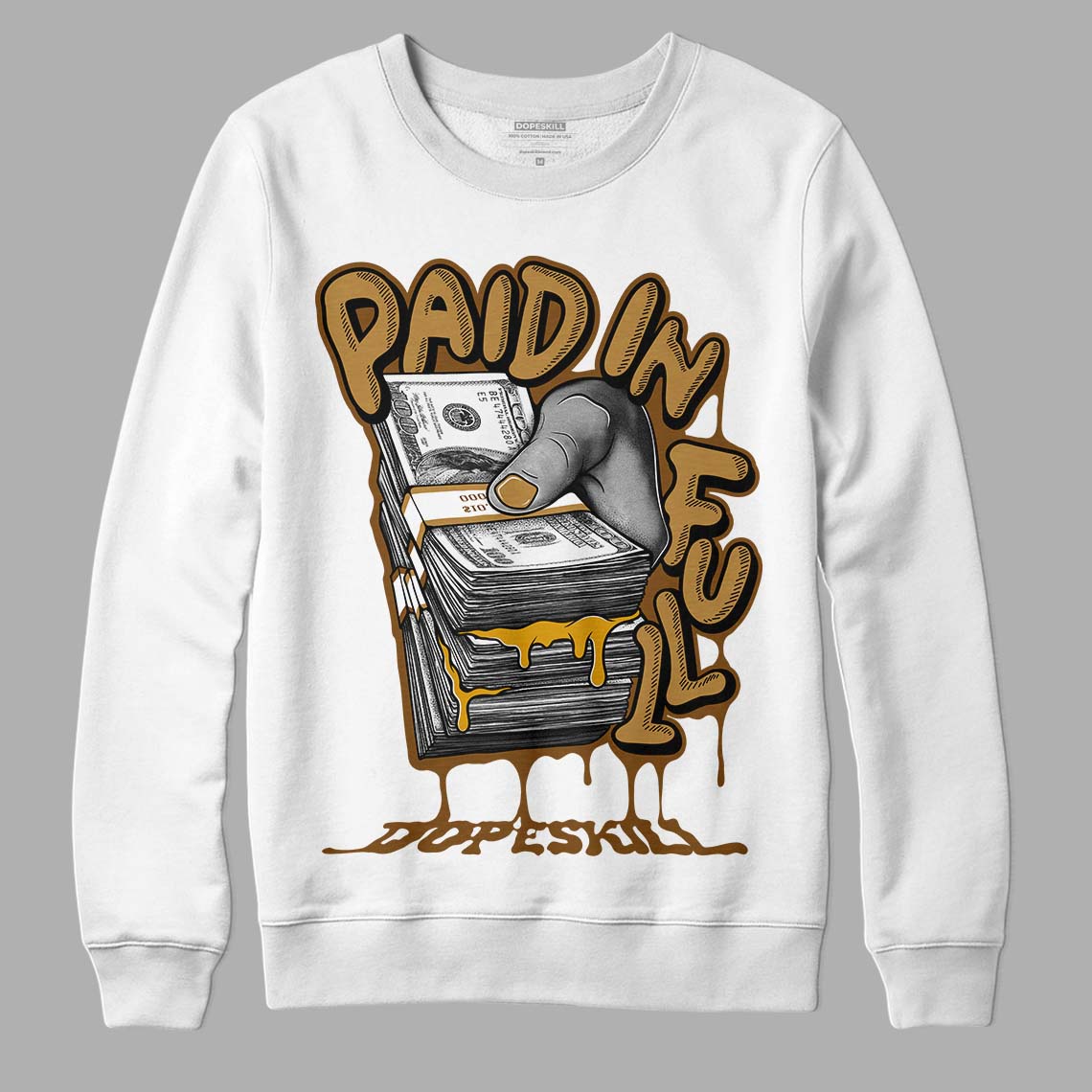 Jordan 13 Wheat 2023 DopeSkill Sweatshirt Paid In Full Graphic Streetwear - White