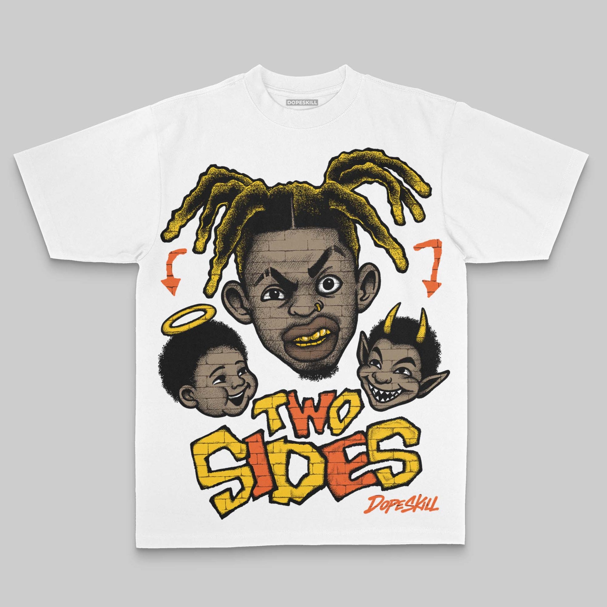 Yellow Oversize Print Two Sides DopeSkill Graphic Premium T-shirt Streetwear - White