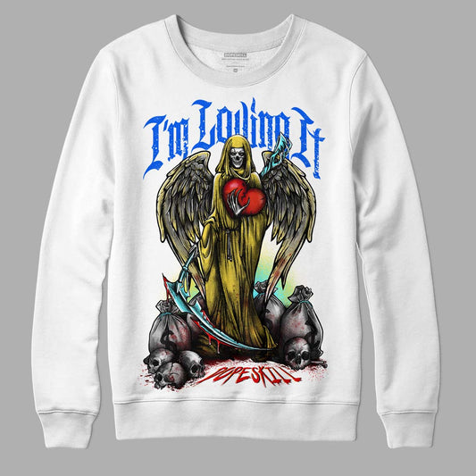 Jordan 5 Aqua DopeSkill Sweatshirt New I'm Loving It Graphic Streetwear - White