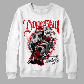 Jordan 4 Retro Red Cement DopeSkill Sweatshirt Money Loves Me Graphic Streetwear - White