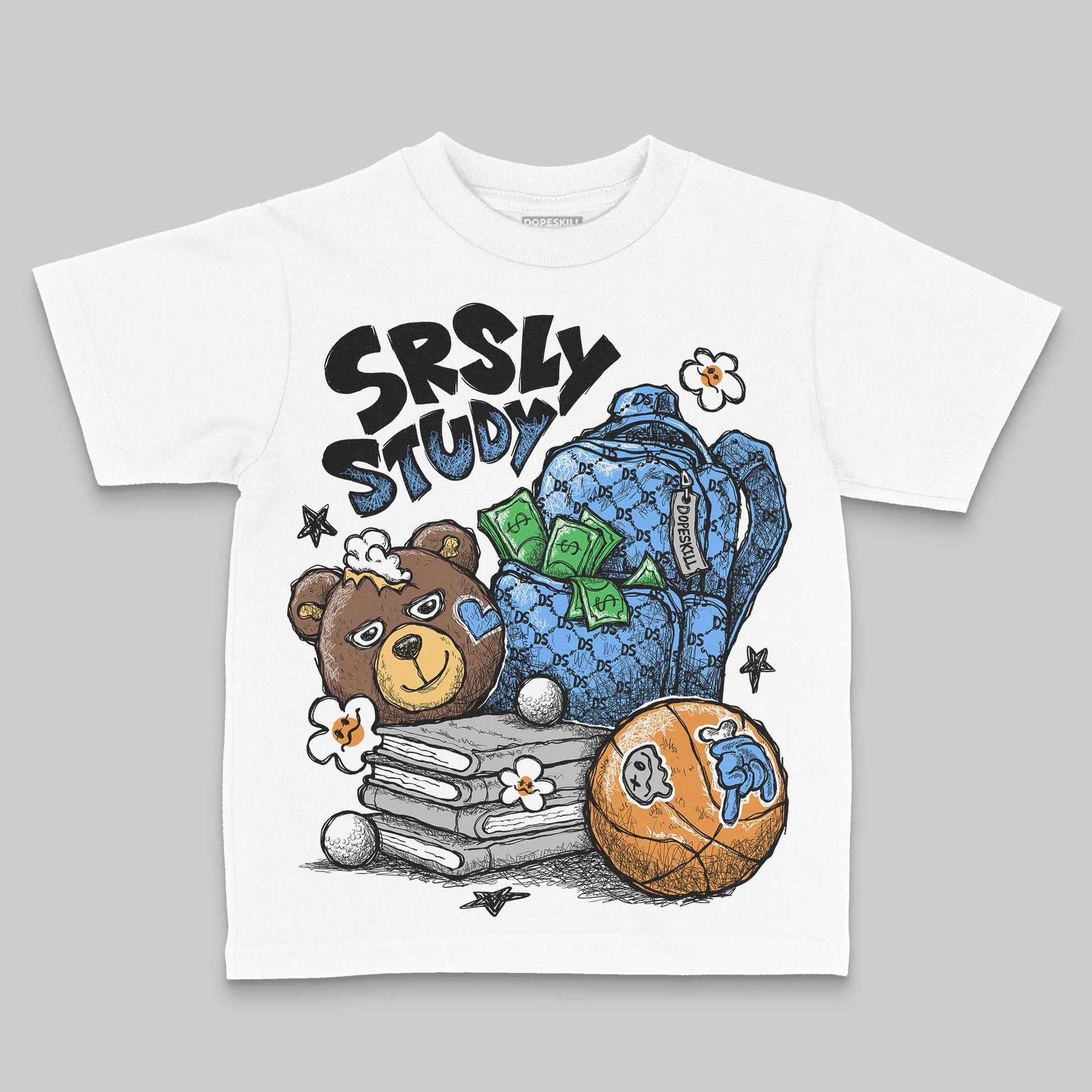 Jordan 5 Black University Blue DopeSkill Toddler Kids T-shirt SRSLY Study Graphic Streetwear - White 