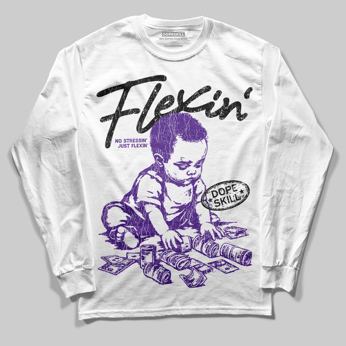 PURPLE Sneakers DopeSkill Long Sleeve T-Shirt Flexin' Graphic Streetwear - White