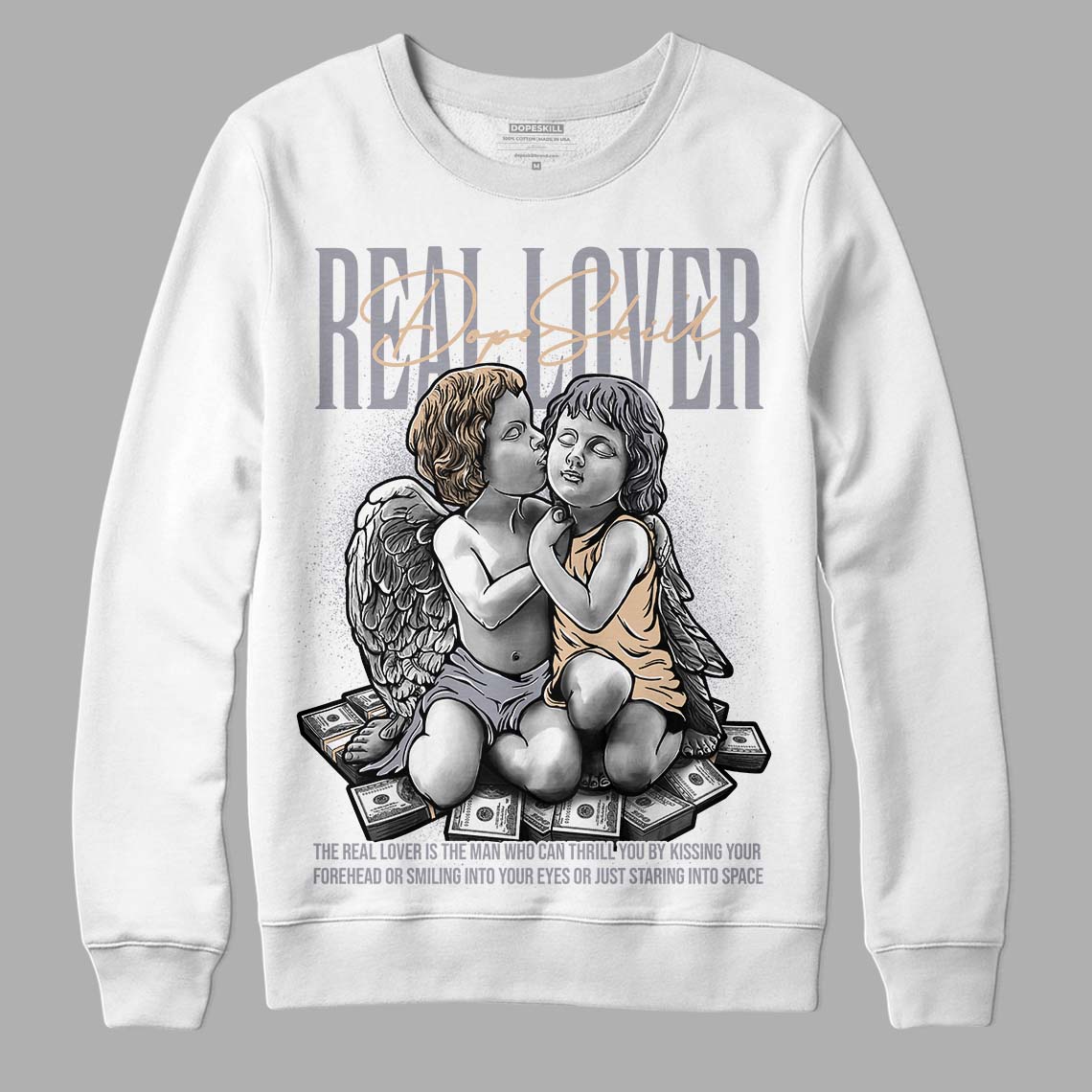 Jordan 4 Retro Frozen Moments DopeSkill Sweatshirt Real Lover Graphic Streetwear - White 