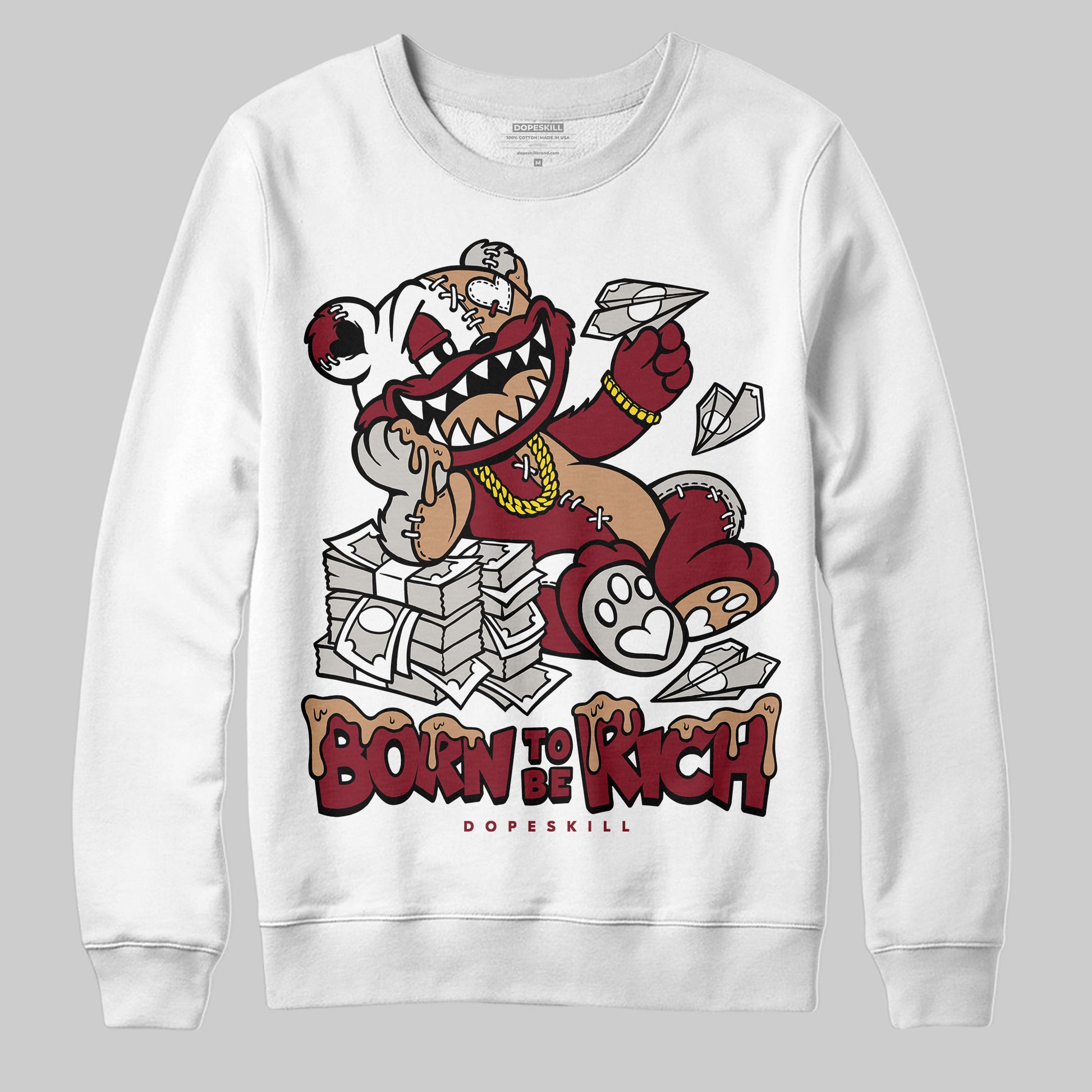 Adidas SAMBA OG ‘Collegiate Burgundy’ DopeSkill Sweatshirt Born To Be Rich Graphic Streetwear - White