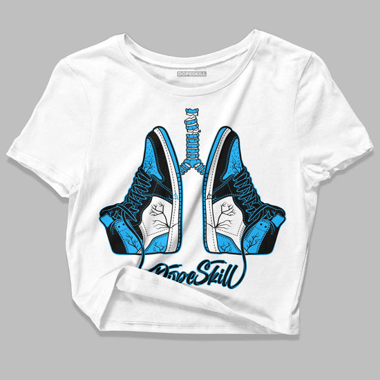 Jordan 1 High Retro OG “University Blue” DopeSkill Women's Crop Top Breathe Graphic Streetwear - White