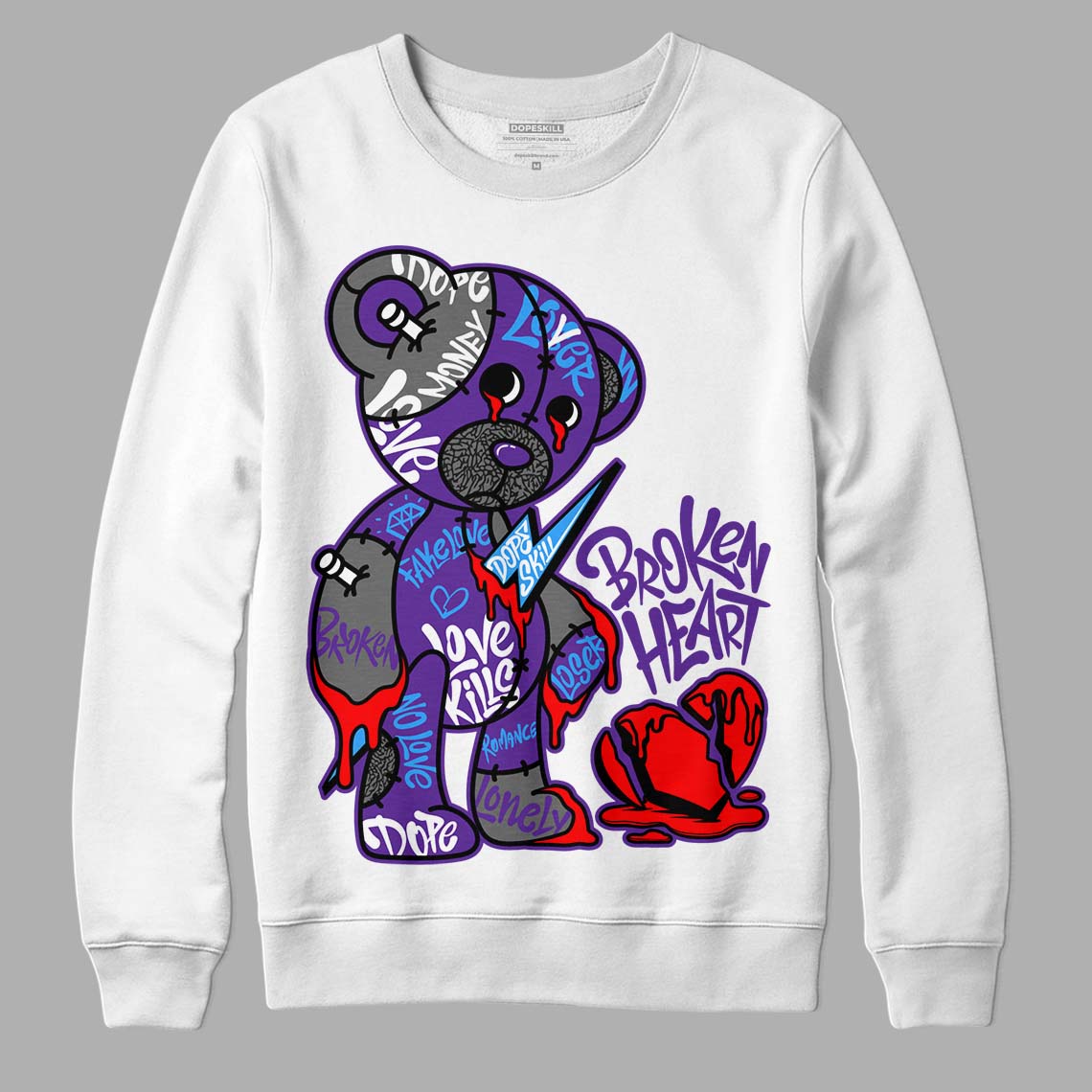 Jordan 3 Dark Iris DopeSkill Sweatshirt Broken Heart Graphic Streetwear - White