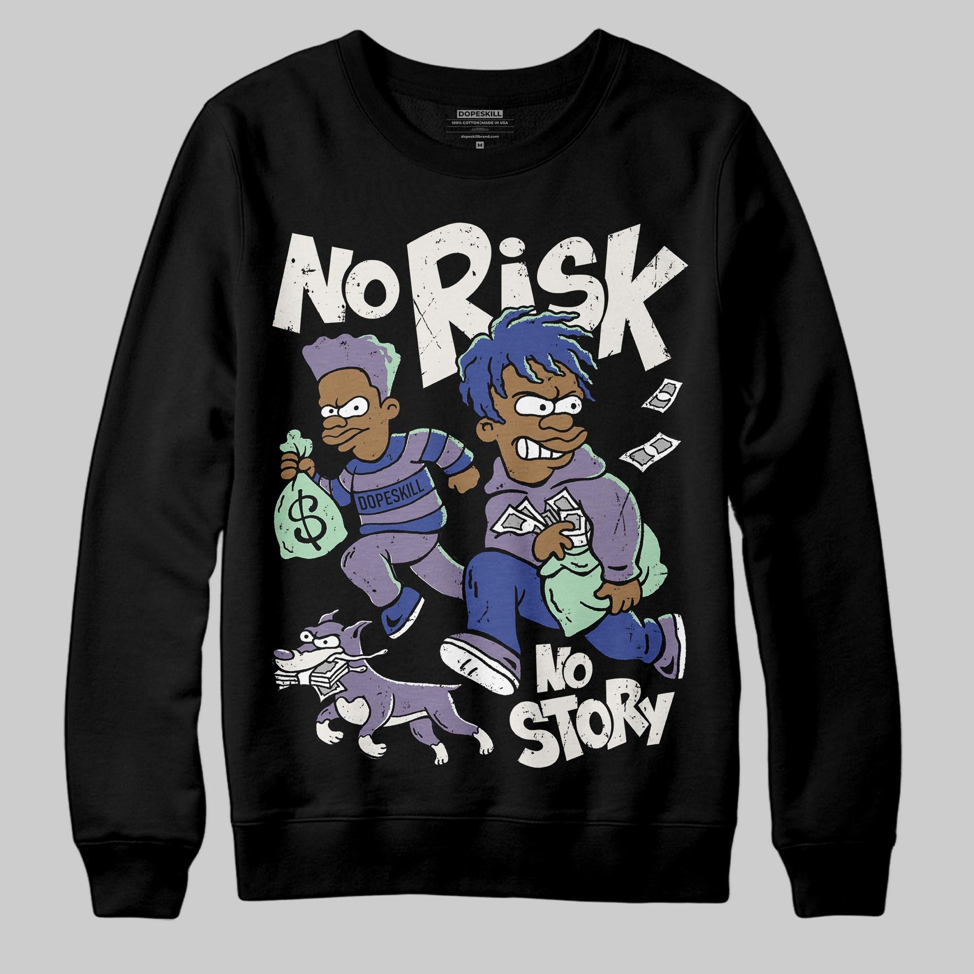 Jordan 1 Retro Low OG Zion Williamson Voodoo Alternate DopeSkill Sweatshirt No Risk No Story Graphic Streetwear - Black