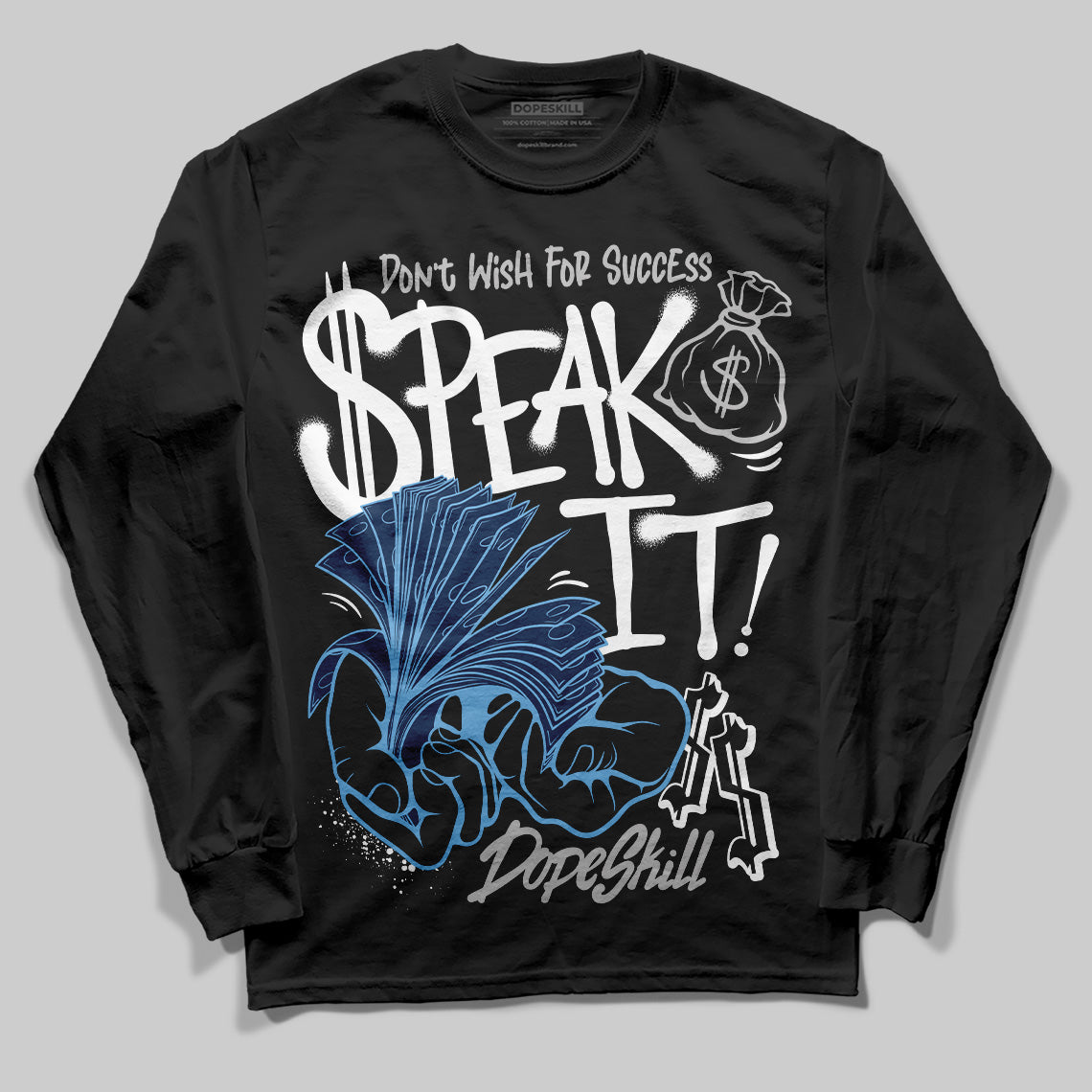 Jordan 4 SB “Summit White/Navy” DopeSkill Long Sleeve T-Shirt Speak It Graphic Streetwear - Black