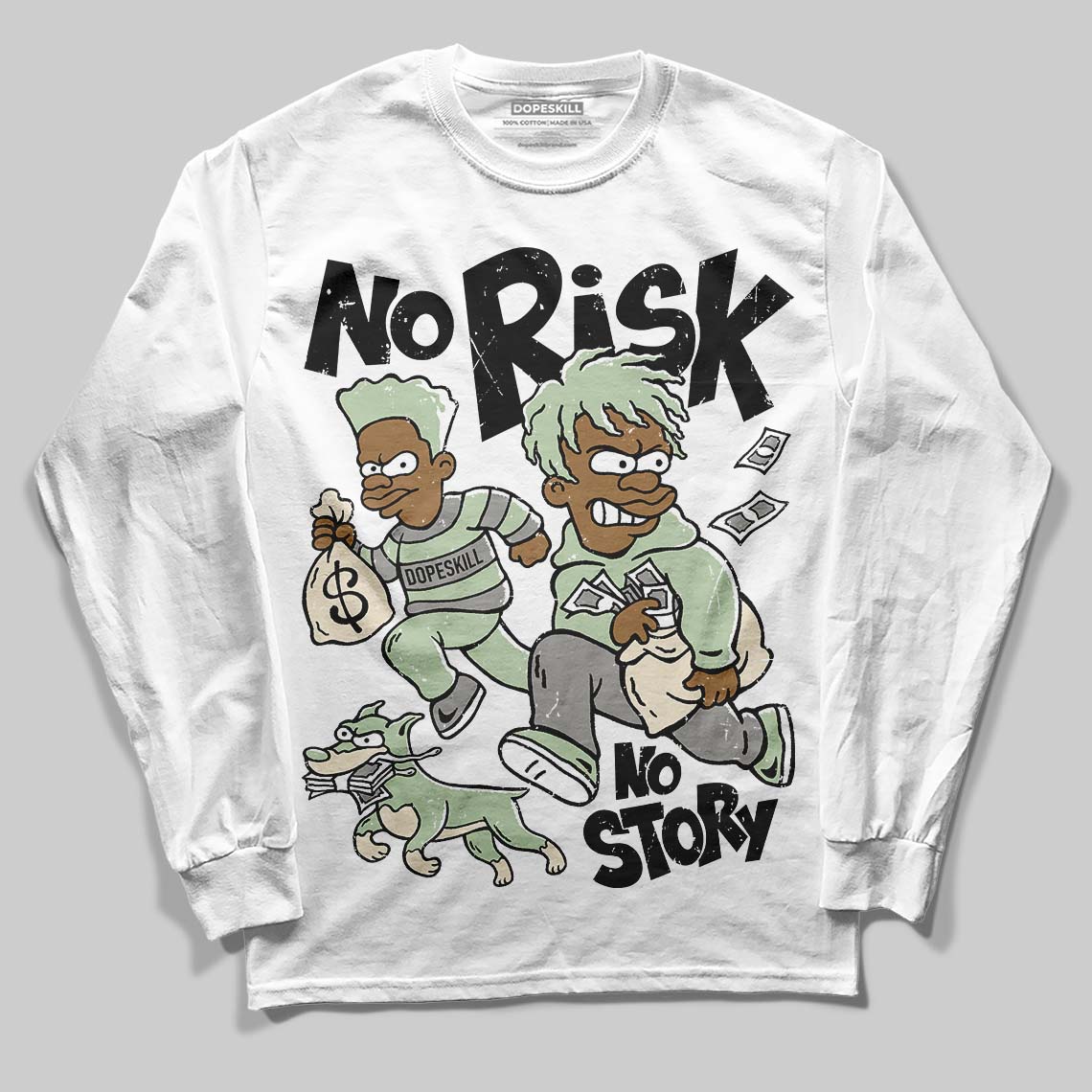 Jordan 4 WMNS “Seafoam” (2025) DopeSkill Long Sleeve T-Shirt No Risk No Story Graphic Streetwear - White