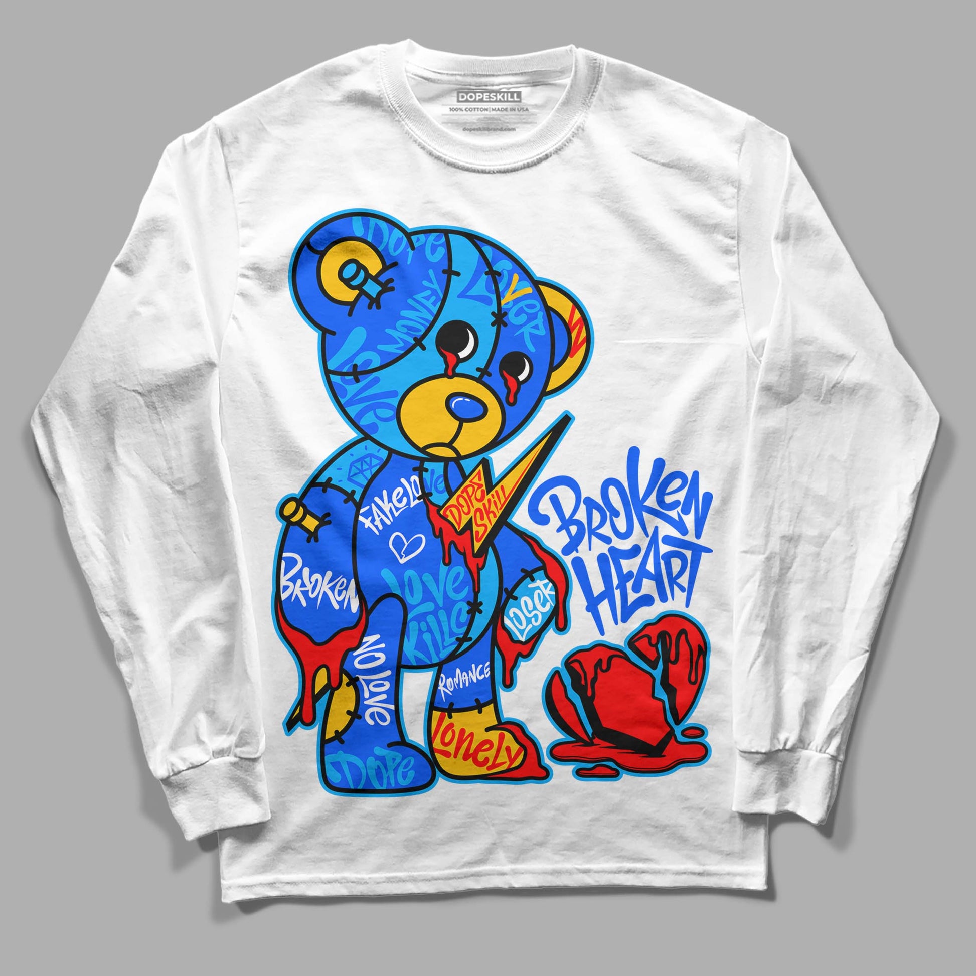 Royal Blue Sneakers DopeSkill Long Sleeve T-Shirt Broken Heart Graphic Streetwear - White