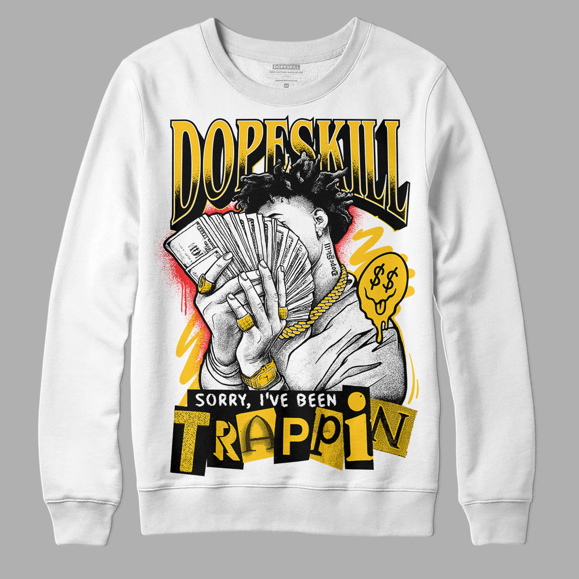 Yellow Sneakers DopeSkill Sweatshirt Sorry I've Been Trappin Graphic Streetwear - White