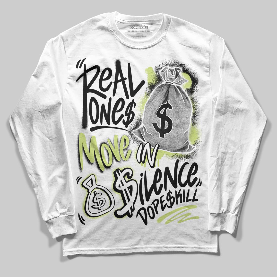 Jordan 5 “Luminous Green” DopeSkill Long Sleeve T-Shirt Real Ones Move In Silence Graphic Streetwear - White