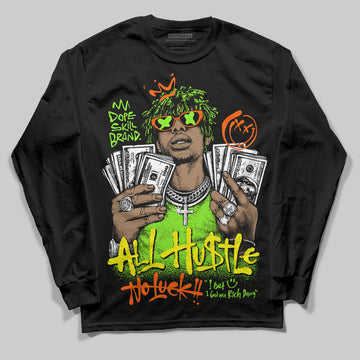 Neon Green Sneakers DopeSkill Long Sleeve T-Shirt All Hustle No Luck Graphic Streetwear - Black
