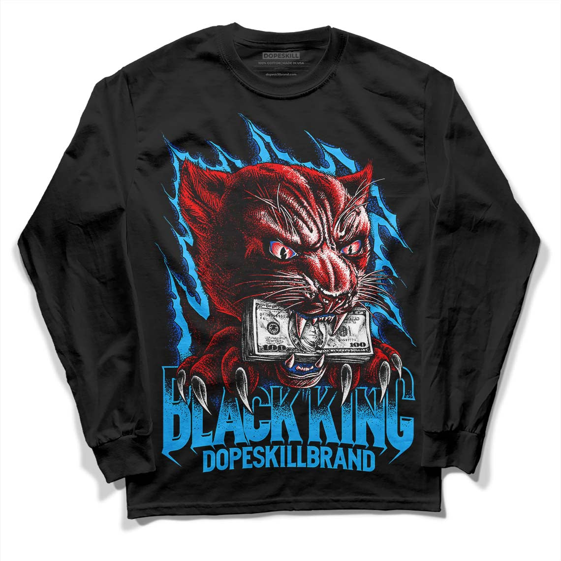 Jordan 1 High Retro OG “University Blue” DopeSkill Long Sleeve T-Shirt Black King Graphic Streetwear - Black