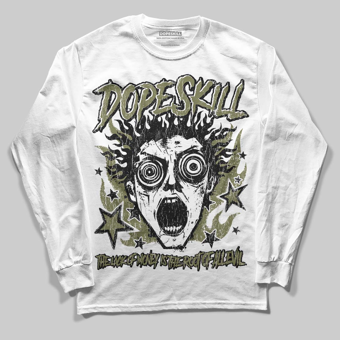 Olive Sneakers DopeSkill Long Sleeve T-Shirt Root of Evil Graphic Streetwear - White
