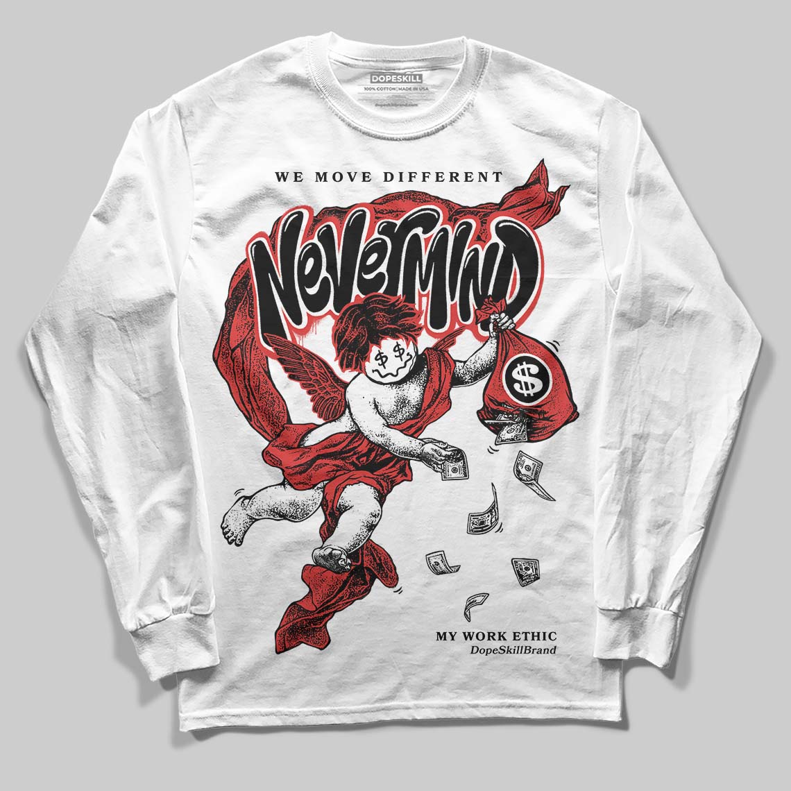 Jordan 6 “Reverse Infrared” DopeSkill Long Sleeve T-Shirt Nevermind Graphic Streetwear - White