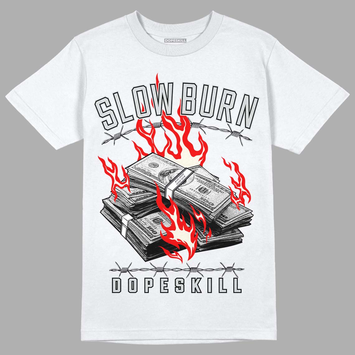 Jordan 1 Retro Low OG Black Cement DopeSkill T-Shirt Slow Burn Graphic Streetwear - White