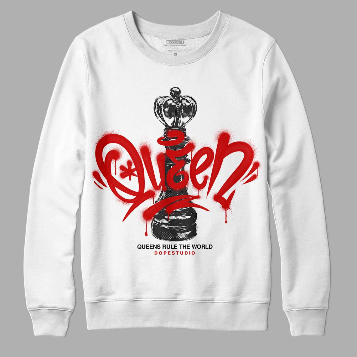 Jordan 1 Retro Low "Black Toe" DopeSkill Sweatshirt Queen Chess Graphic Streetwear - White