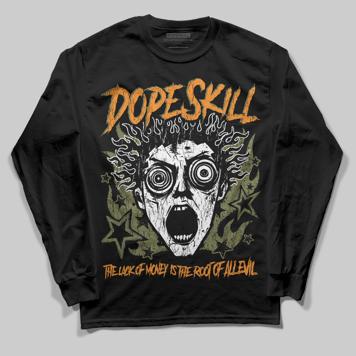 Olive Sneakers DopeSkill Long Sleeve T-Shirt Root of Evil Graphic Streetwear - black