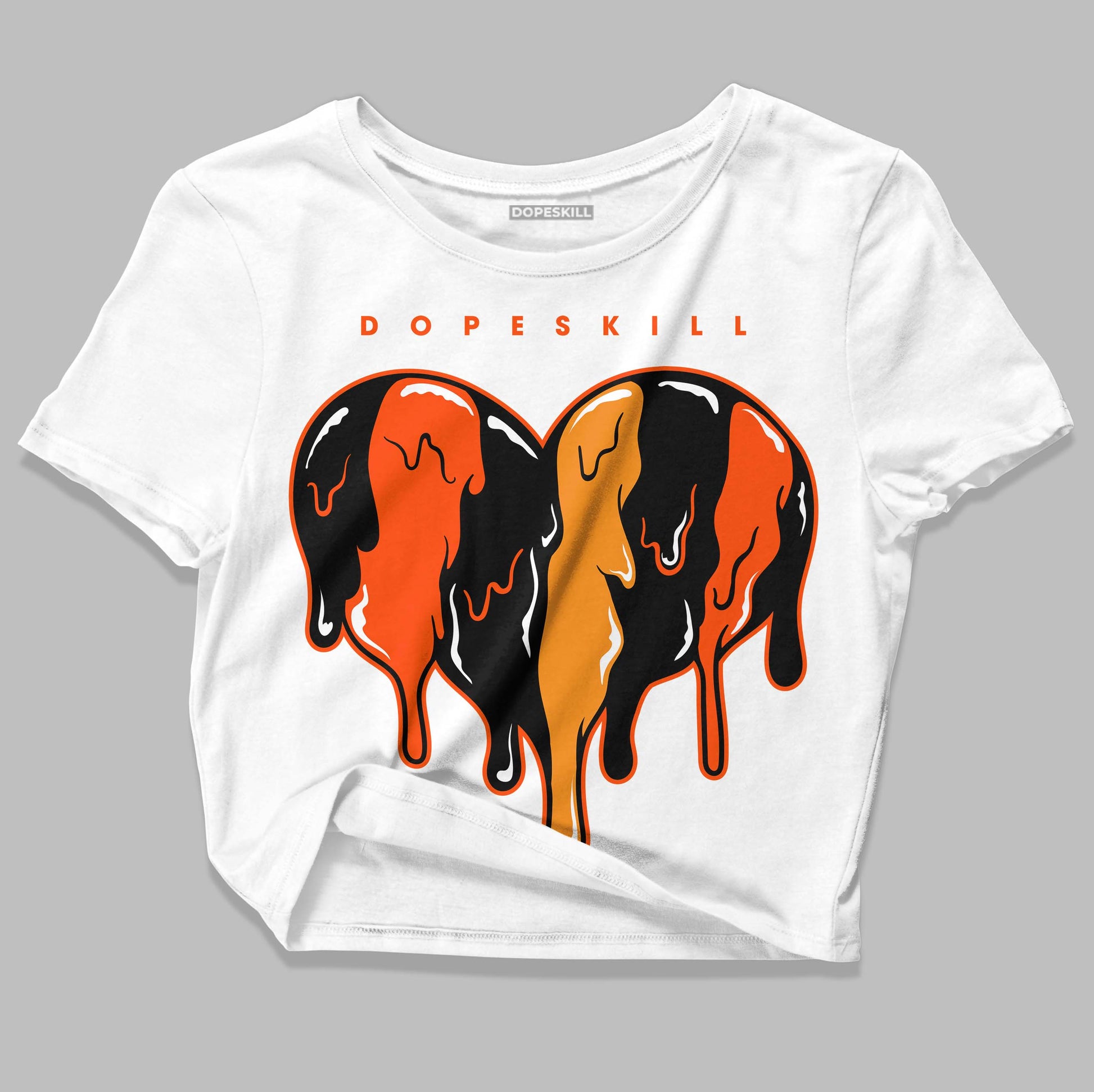 Jordan 12 Retro Brilliant Orange DopeSkill Women's Crop Top Slime Drip Heart Graphic Streetwear - White