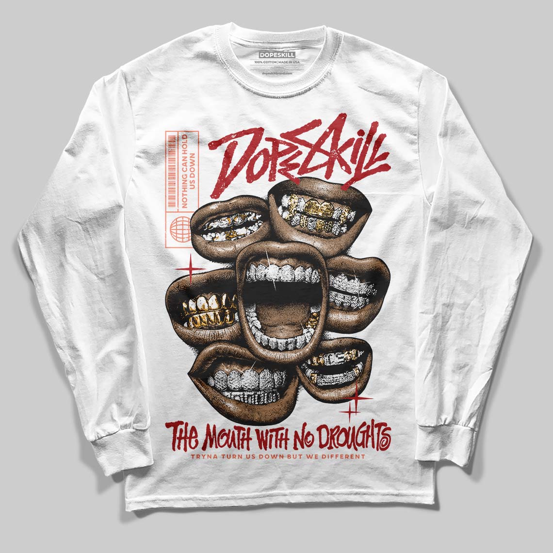 Jordan 1 High OG Rare Air “Cinnabar” DopeSkill Long Sleeve T-Shirt The Mouth With No Droughts Graphic Streetwear - White