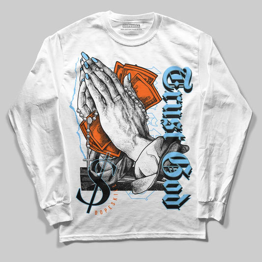 Dunk Low Futura University Blue DopeSkill Long Sleeve T-Shirt Trust God Graphic Streetwear  - White