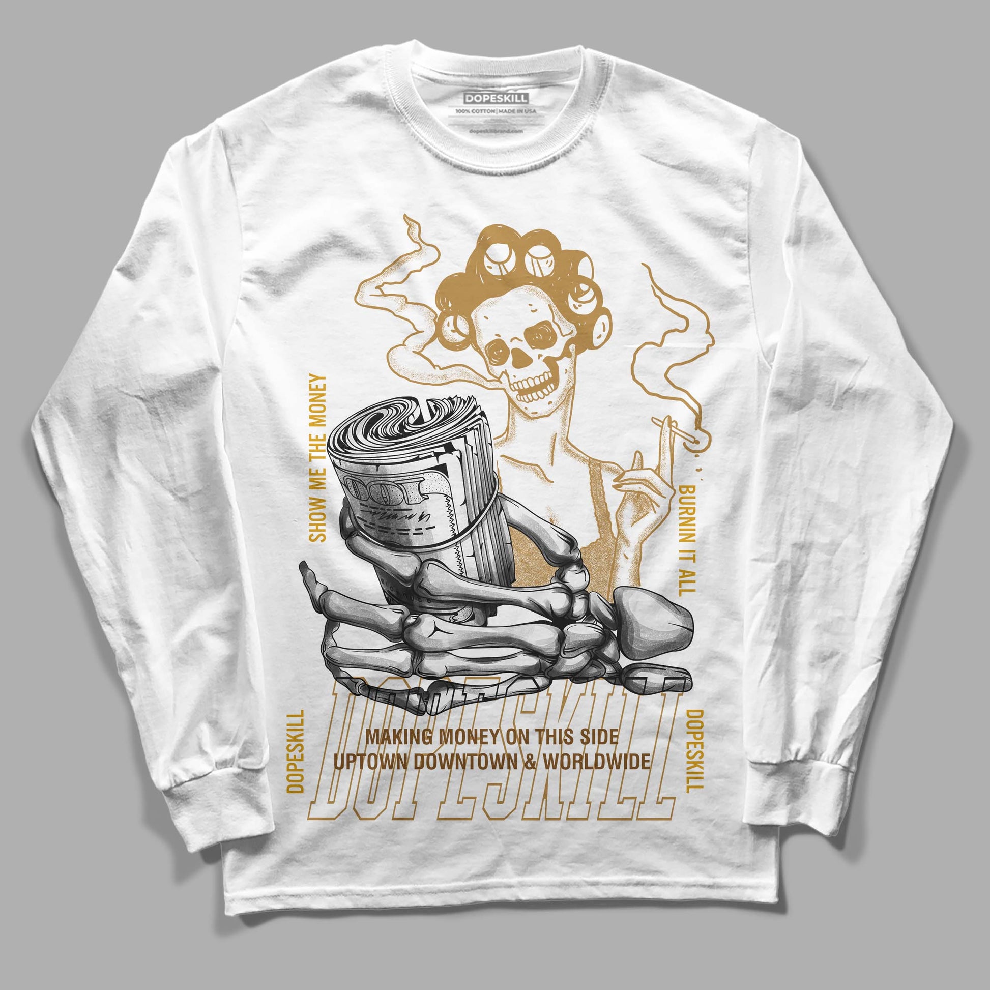 Jordan 13 Wheat 2023 DopeSkill Long Sleeve T-Shirt Show Me The Money Graphic Streetwear - White