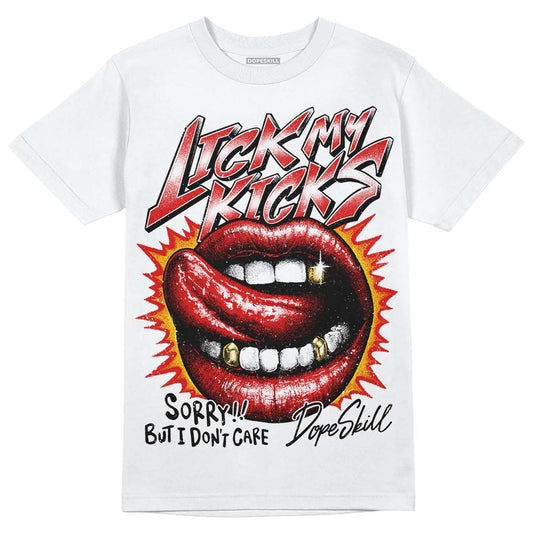 Jordan 3 Retro Fire Red DopeSkill T-Shirt Lick My Kicks Graphic Streetwear - White