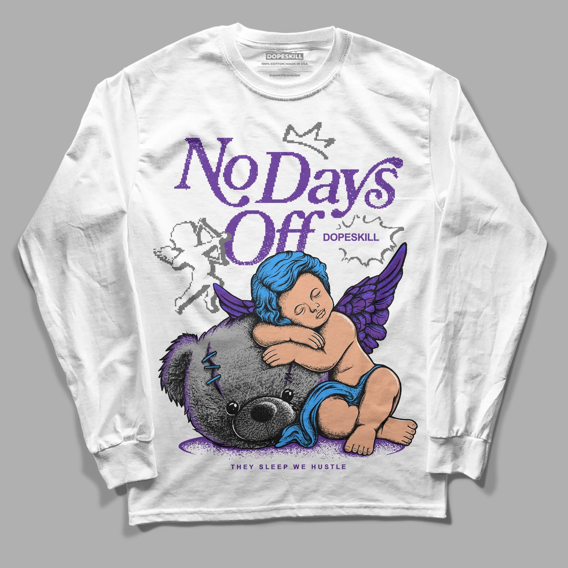 Jordan 3 Dark Iris DopeSkill Long Sleeve T-Shirt New No Days Off Graphic Streetwear - White