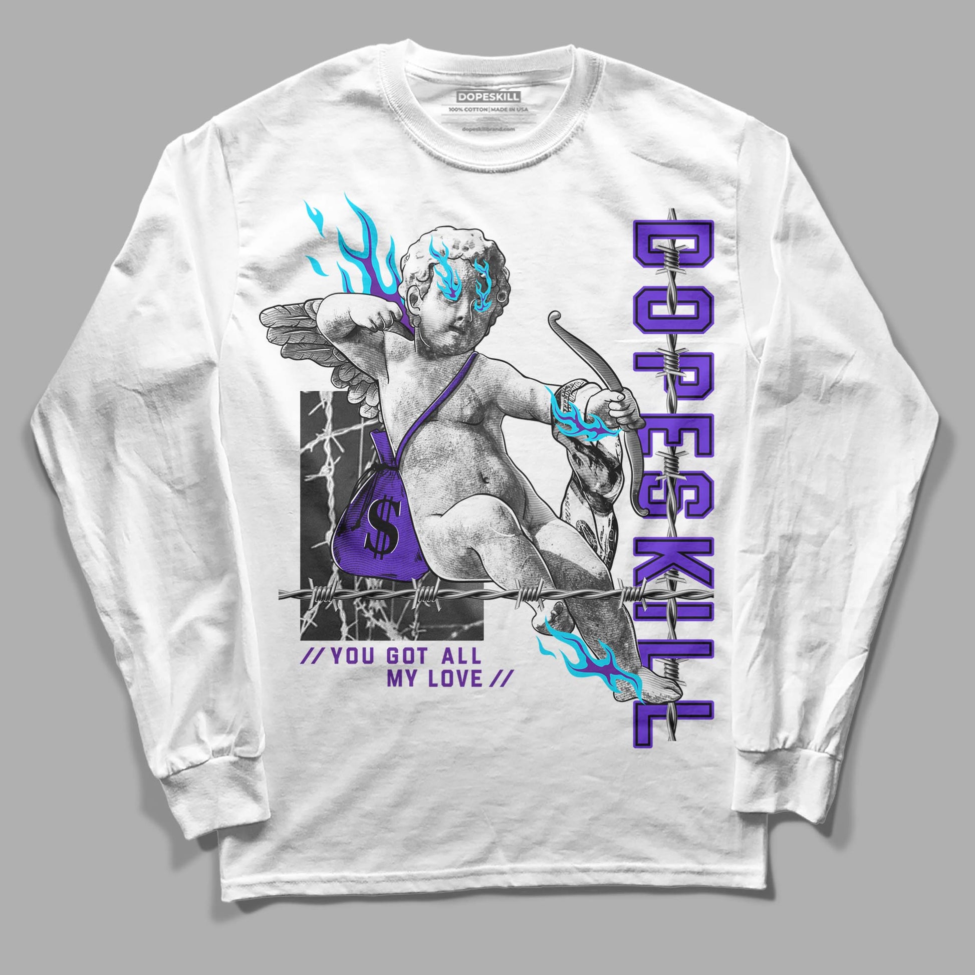 Jordan 6 "Aqua" DopeSkill Long Sleeve T-Shirt You Got All My Love Graphic Streetwear - White 