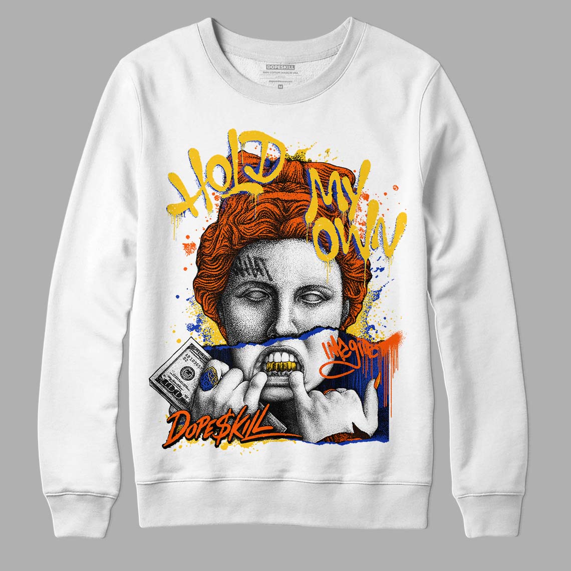 Dunk Low Futura Orange Blaze DopeSkill Sweatshirt Hold My Own Graphic Streetwear - White