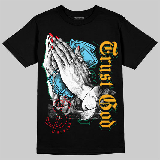 Jordan 1 Mid GS 'Six Championships' DopeSkill T-Shirt Trust God Graphic Streetwear - Black