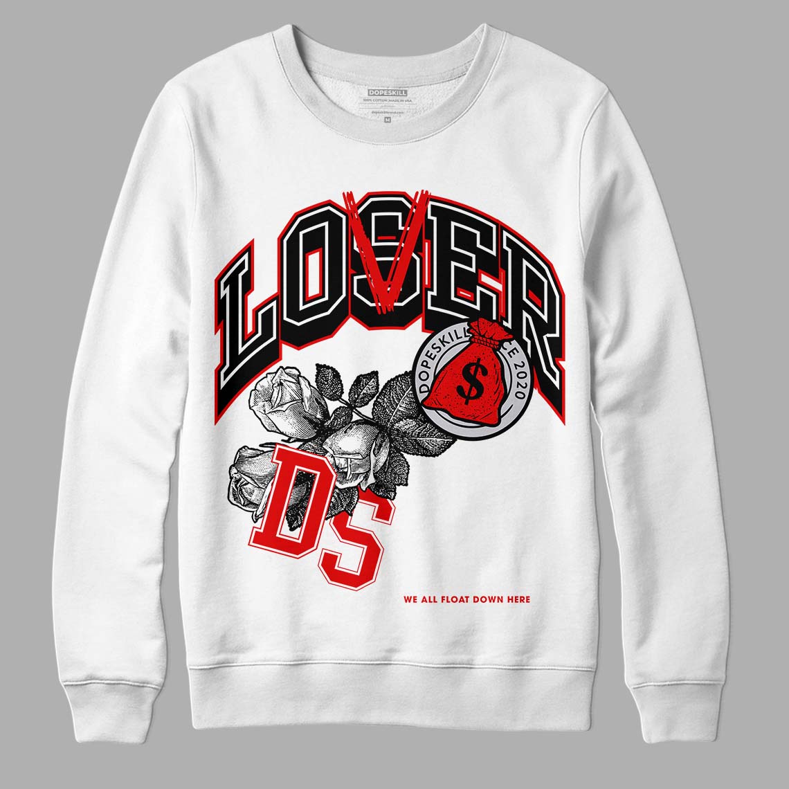 Jordan 4 Retro Red Cement DopeSkill Sweatshirt Loser Lover Graphic Streetwear - White