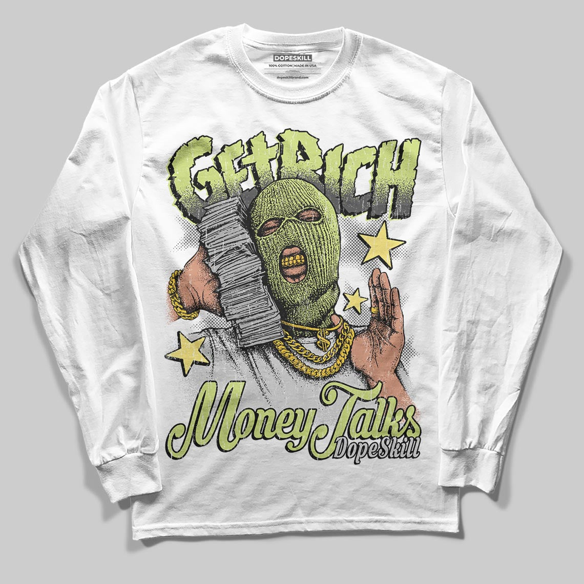 Jordan 4 GS “Light Lemon Twist” DopeSkill Long Sleeve T-Shirt Get Rich Graphic Streetwear - White