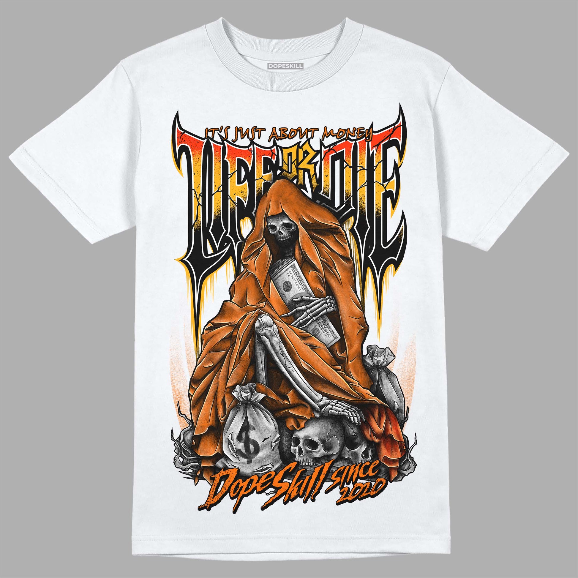 Orange, Black & White Sneakers DopeSkill T-Shirt Life or Die Graphic Streetwear - White