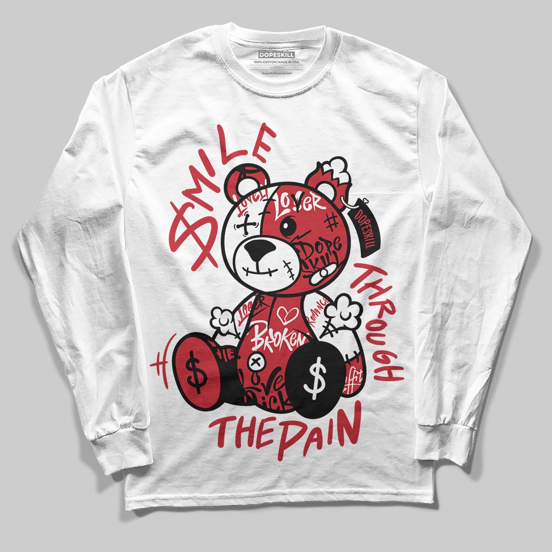 Jordan 5 Retro Fire Red Black Tongue (2025) DopeSkill Long Sleeve T-Shirt Smile Through The Pain Graphic Streetwear - White