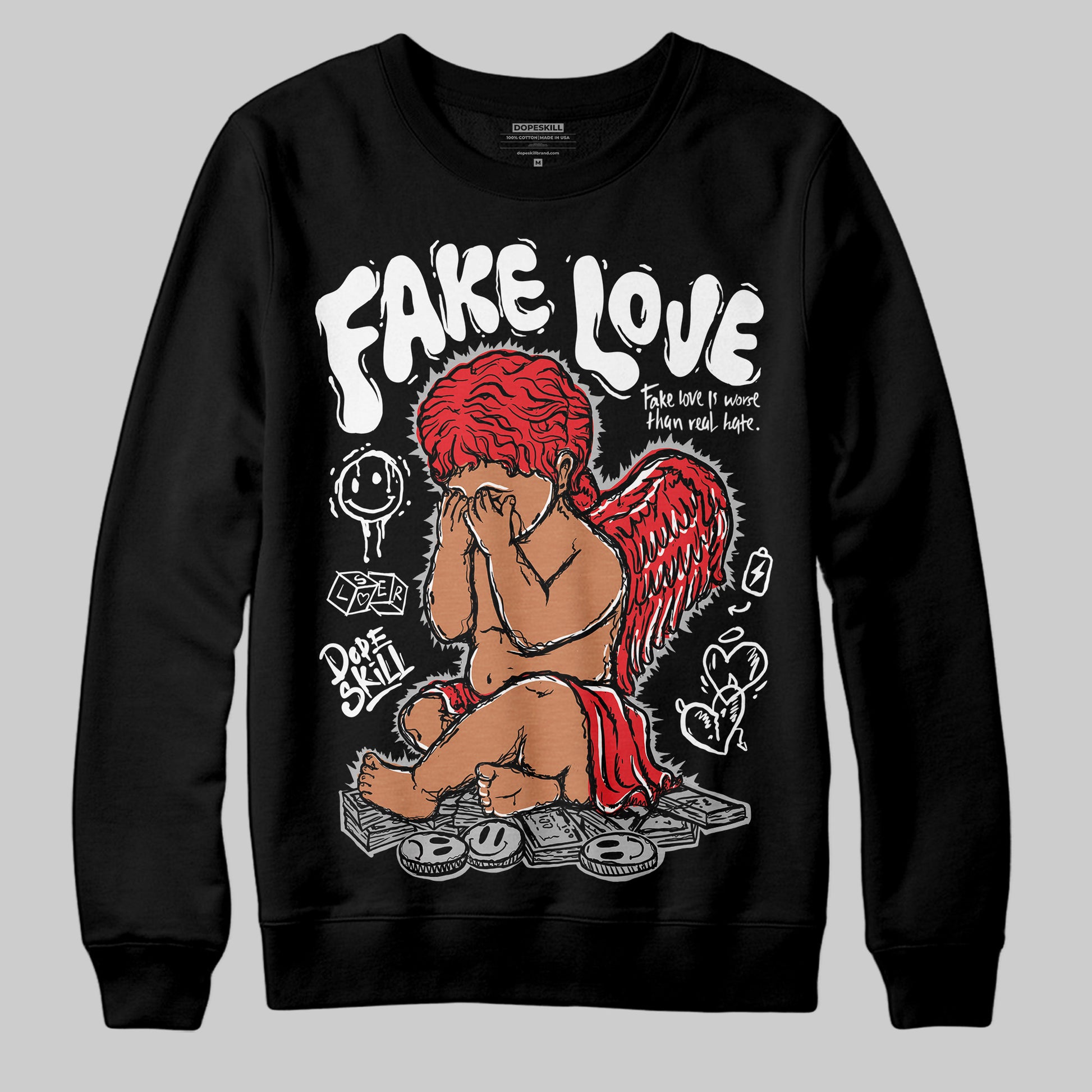 Dunk Low Panda White Black DopeSkill Sweatshirt False Love Graphic Streetwear - Black