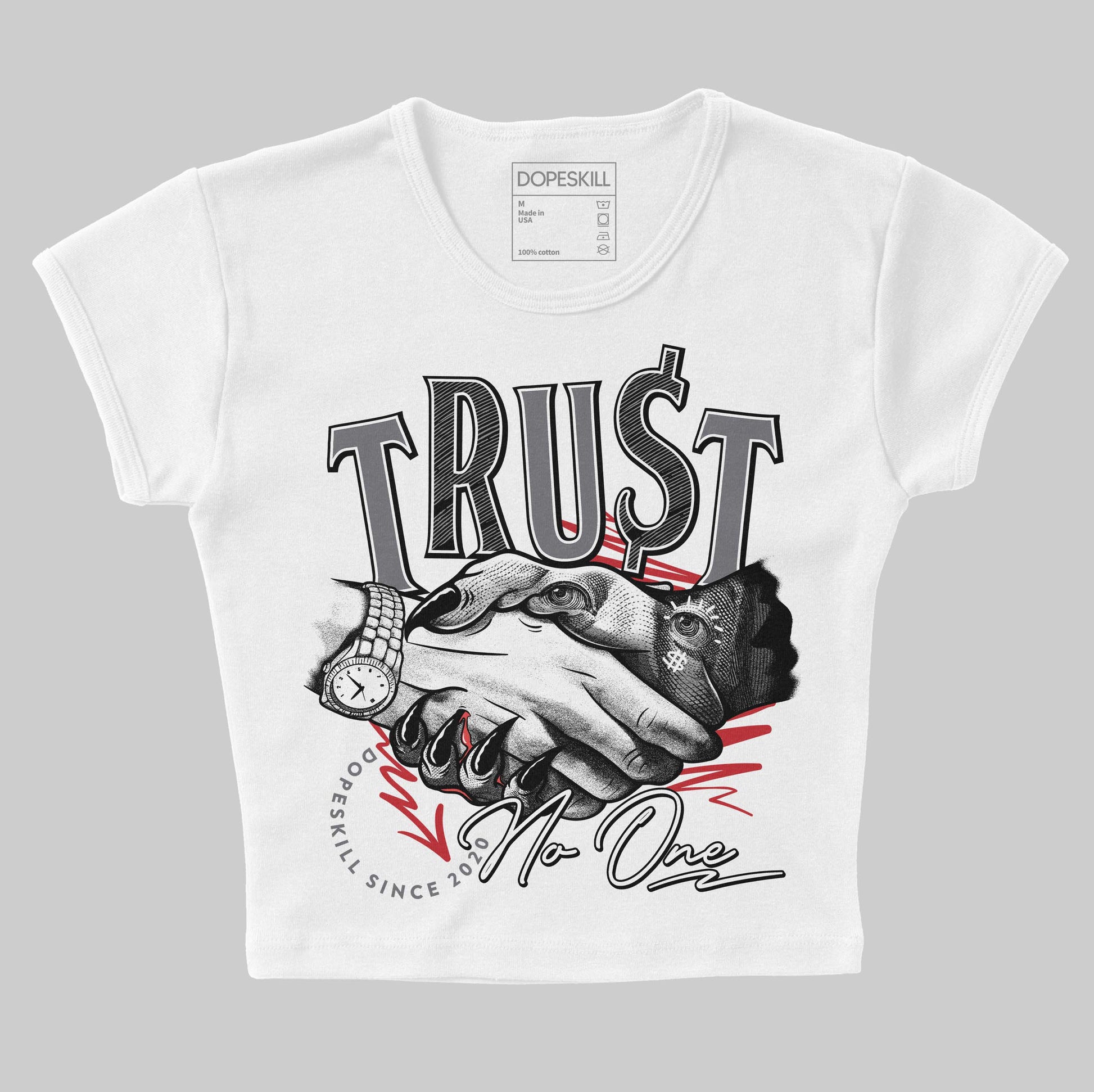 Jordan 3 “Cement Grey” DopeSkill Women's Crop Top Trust No One Graphic Streetwear - White