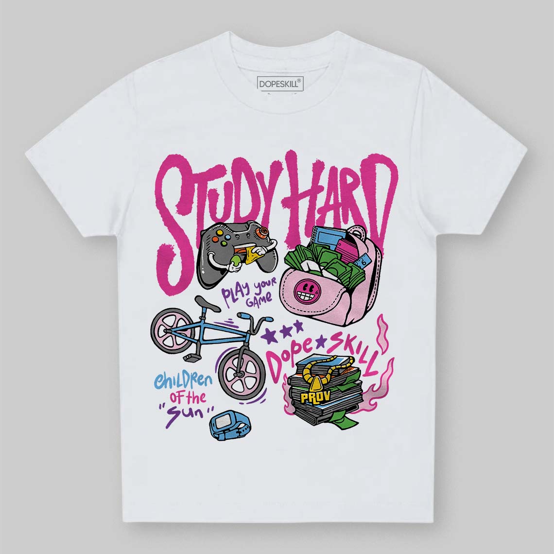 Pink Sneakers DopeSkill Toddler Kids T-shirt Study Hard Graphic Streetwear - White