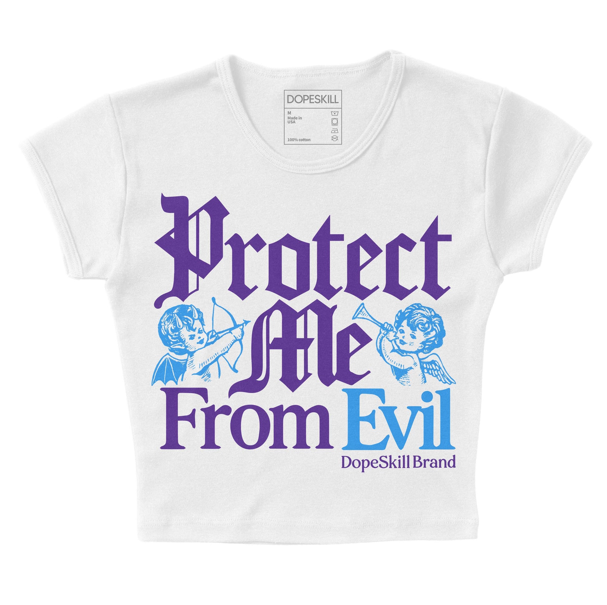 PURPLE Sneakers DopeSkill Women's Crop Top Protect Me From Evil Graphic Streetwear - White