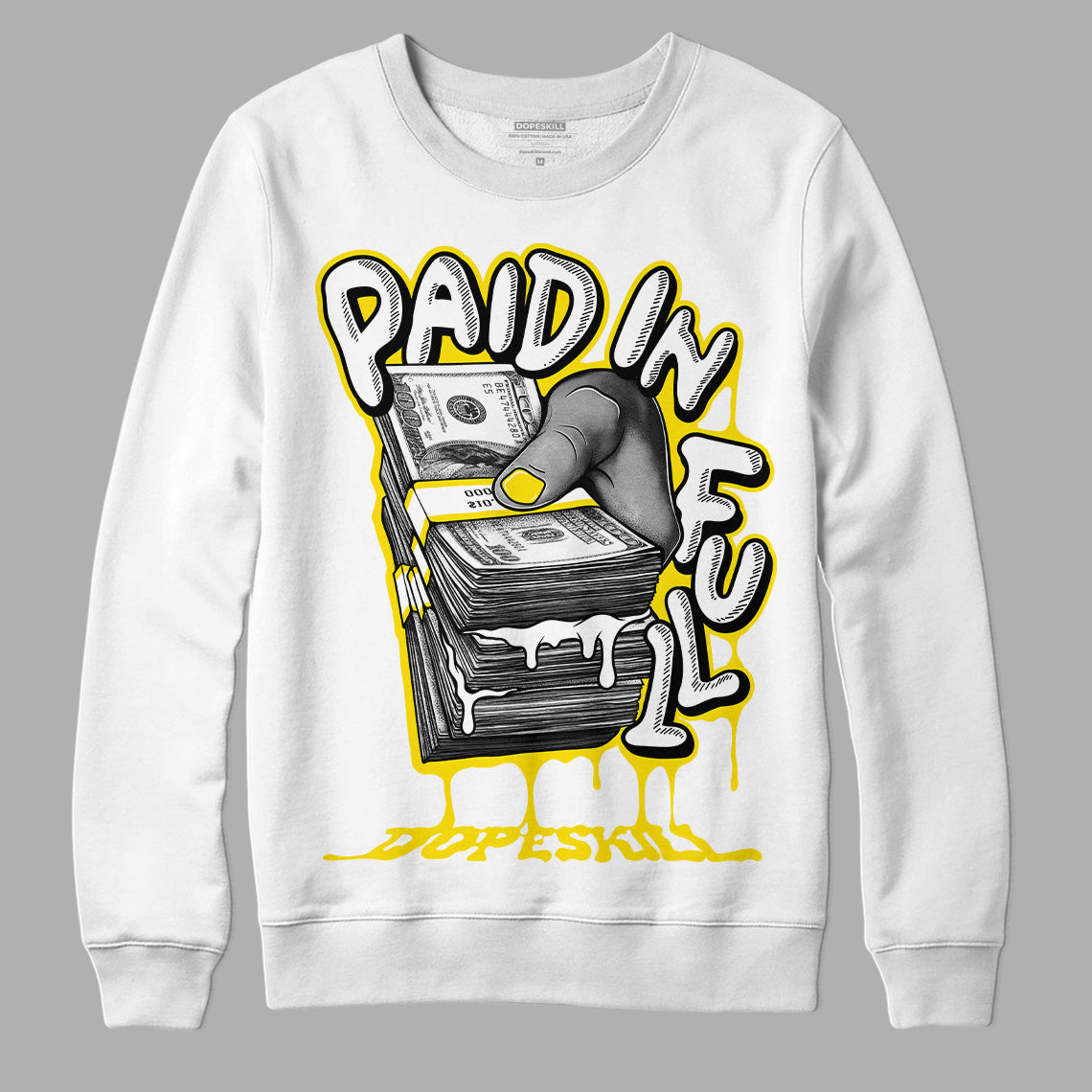  Jordan 13 Del Sol DopeSkill Sweatshirt Paid In Full Graphic Streetwear - White 