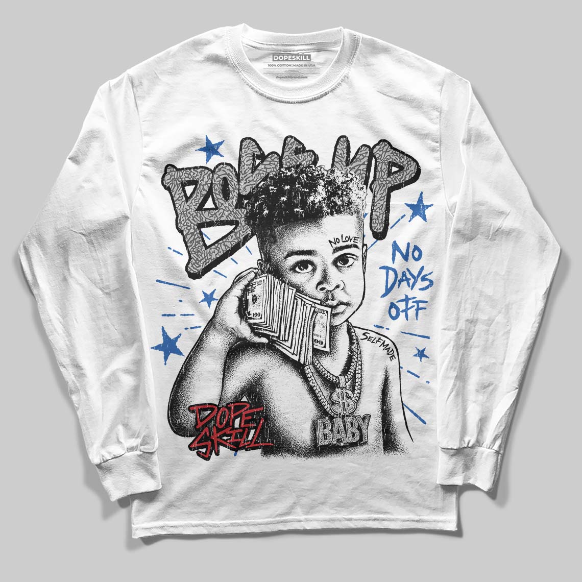 Jordan 3 "True Blue" DopeSkill Long Sleeve T-Shirt Boss Up Graphic Streetwear - White 
