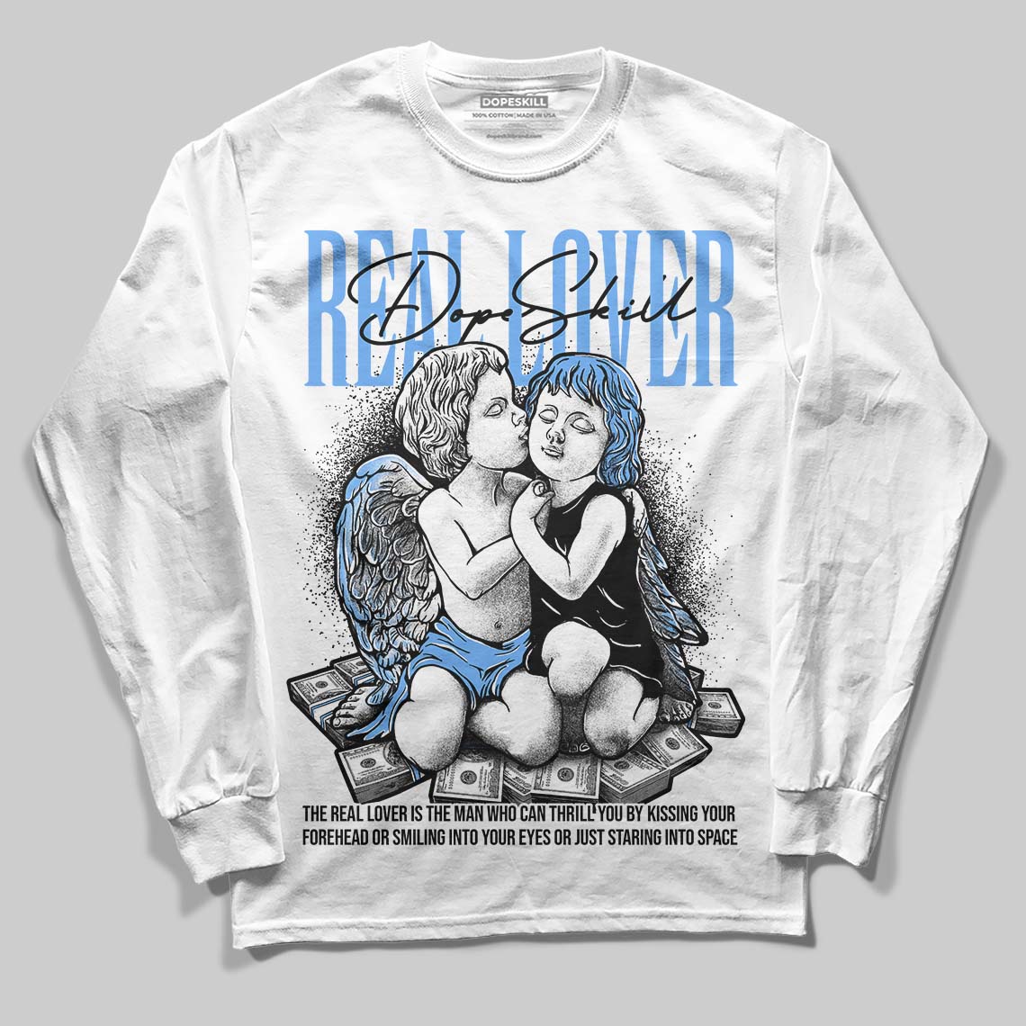 Jordan 5 Black University Blue DopeSkill Long Sleeve T-Shirt Real Lover Graphic Streetwear - White