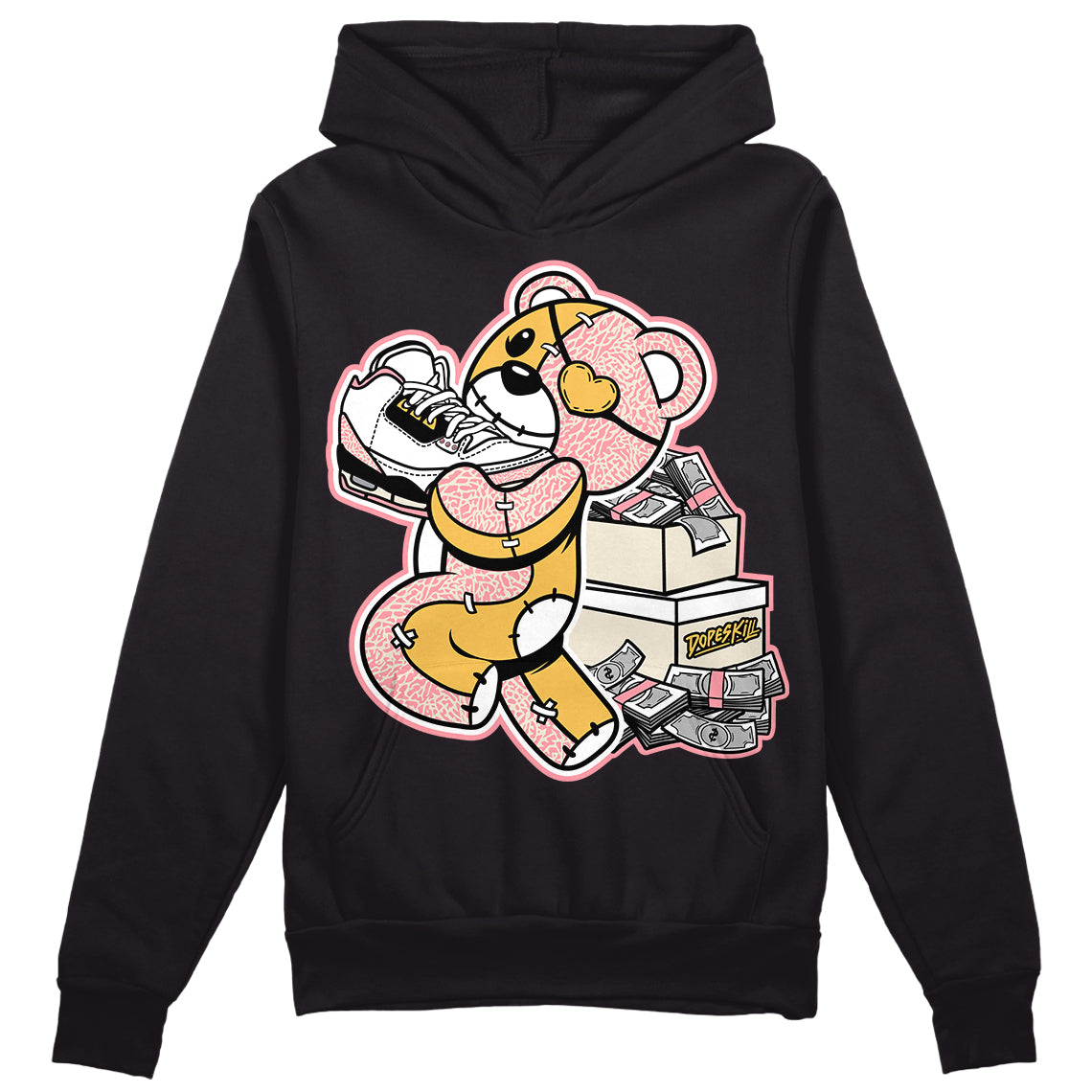 Jordan 3 GS “Red Stardust” DopeSkill Hoodie Sweatshirt Bear Steals Sneaker Graphic Streetwear - Black 