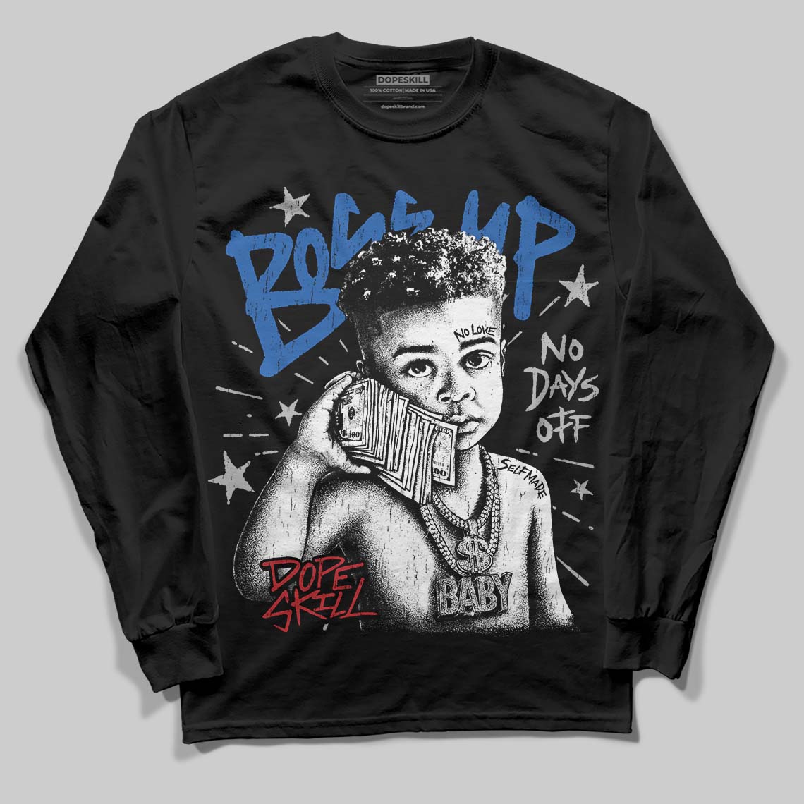 Jordan 3 "True Blue" DopeSkill Long Sleeve T-Shirt Boss Up Graphic Streetwear - Black