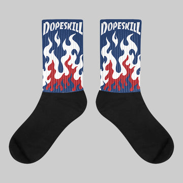 White and Midnight Navy 6s DopeSkill Sublimated Socks FIRE Graphic