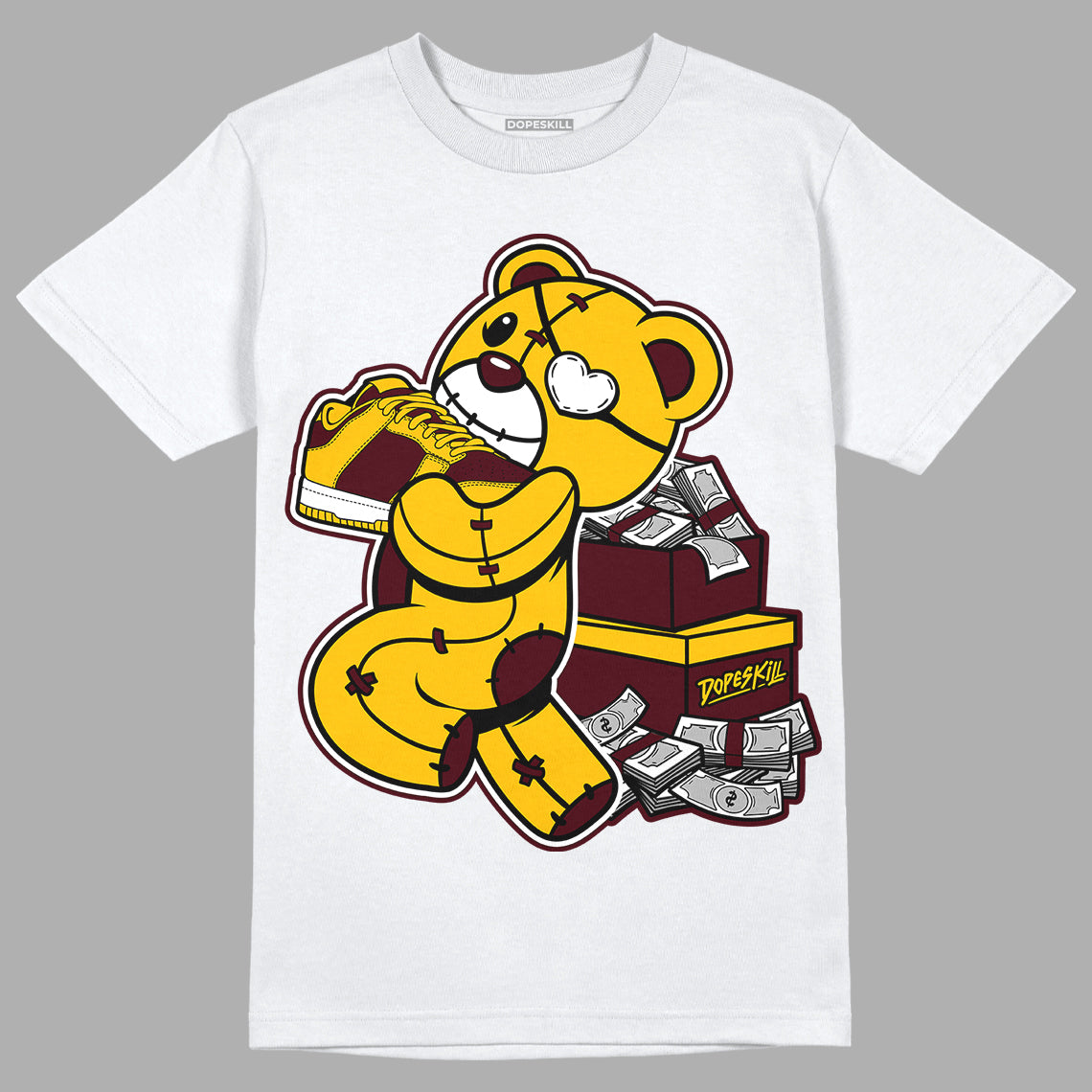 Dunk Yellow Bordeaux DopeSkill T-Shirt Bear Steals Sneaker Graphic Streetwear - White